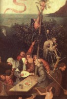 Hieronymus Bosch is the genius artist, whose paintings combined irreverent and grotesque images, fantasy, freaks, devils, and bizarre symbolism to depict corruption, indulgence, religious hypocrisy and human greed!