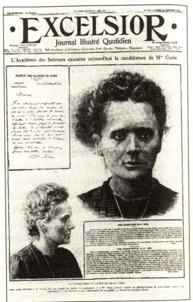 Madame Curie, Scientist, in what looks like a POLICE MUG SHOT in France's Excelsior Magazine's SMEAR Campaign to Prevent Her from Entering the Academy of Sciences in 1911.