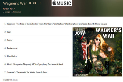 APPLE MUSIC is NOW STREAMING The Great Kat's "WAGNER'S WAR" CD!