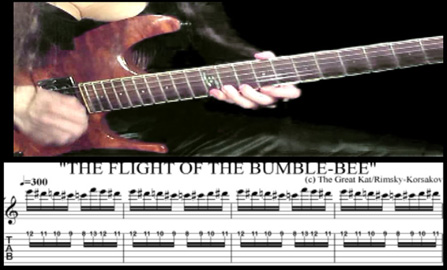 WATCH GREAT KAT'S TABLATURE & CLOSE-UP FINGERWORK on "THE FLIGHT OF THE BUMBLE-BEE" (music from "Beethoven Shreds" CD)!