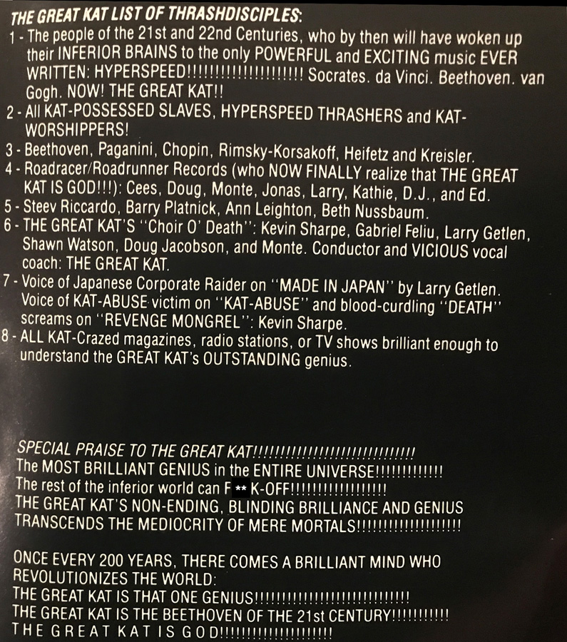 Liner Notes from Great Kat's "Beethoven On Speed" Genius Album 
