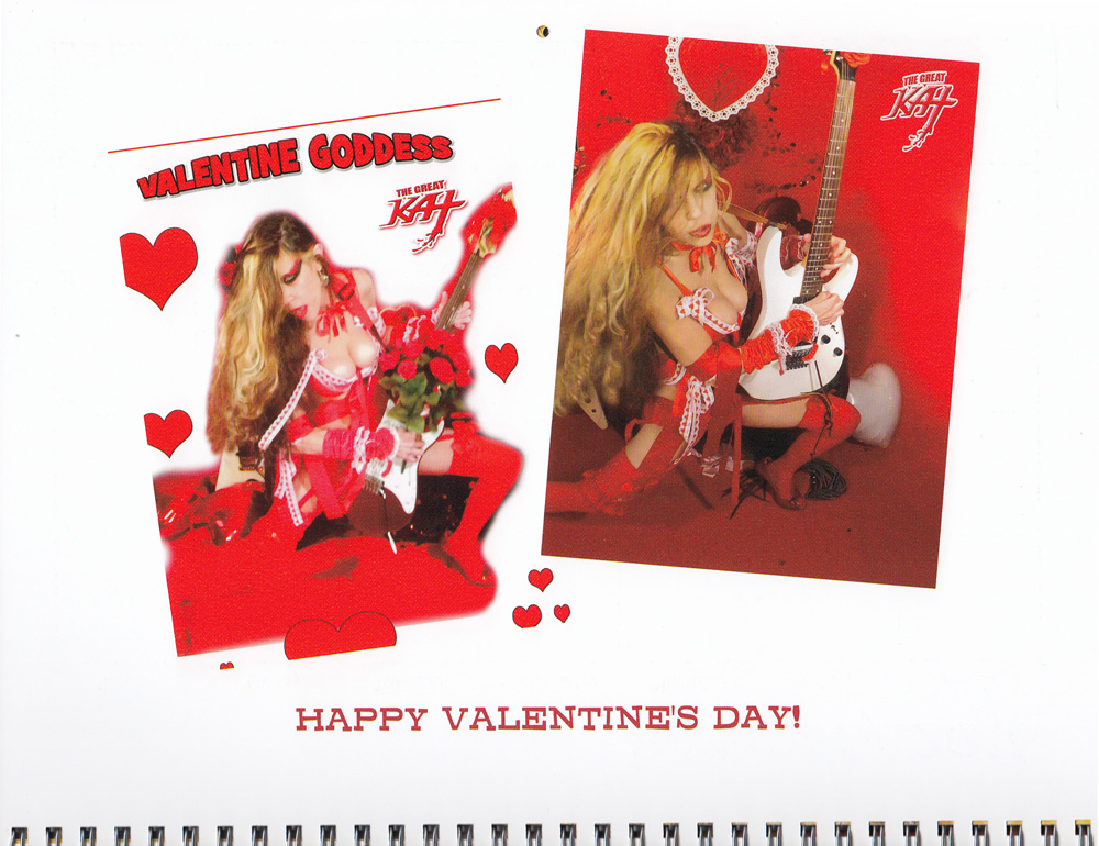 NEW 2016 CALENDAR "SHREDDING THE HOLIDAYS WITH THE GREAT KAT!" - 8x11 Color Photo Wall Calendar - Front Cover is PERSONALIZED AUTOGRAPHED by The Great Kat! - 12 Months of BLISTERING HOT Shredding Holiday Great Kat Photos!