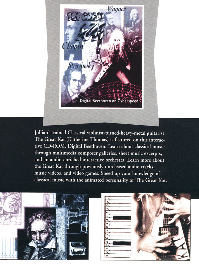 The Great Kat's "DIGITAL BEETHOVEN ON CYBERSPEED" CD-ROM/CD PROMO! "Speed up your knowledge of classical music with the animated personality of The Great Kat."