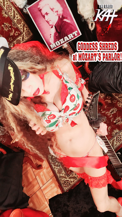 GODDESS SHREDS at MOZART'S PARLOR! FROM CHEF GREAT KAT BAKES GERMAN APPLE STRUDEL WITH MOZART VIDEO!