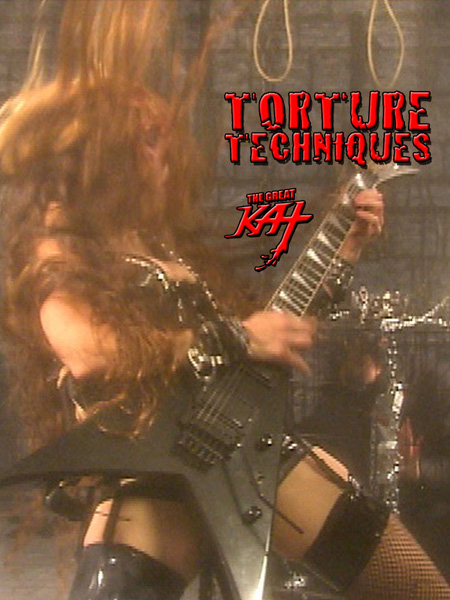 Torture Techniques stars guitar dominatrix and top 10 fastest shredders of all time, The Great Kat in a wild horror show. The world's fastest guitar shredder whips, thrashes, and dominates her willing submissives. The Great Kat psychotic guitar virtuoso entertains with sexy shredding, torture devices, whips and chains. Get down and enjoy your punishment! Torture shredded at supersonic speeds. 