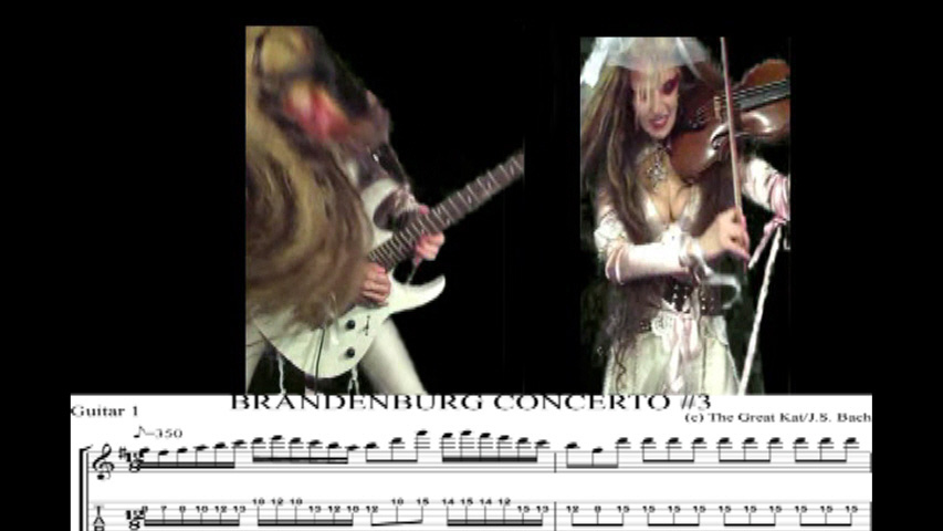 THE GREAT KAT GUITAR SHREDDING/TABLATURE/MUSIC NOTATION PHOTOS from BACH'S "BRANDENBURG CONCERTO #3"