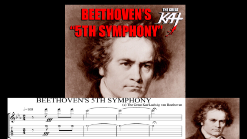 THE GREAT KAT GUITAR SHREDDING/TABLATURE/MUSIC NOTATION PHOTOS from BEETHOVEN'S "5th SYMPHONY"