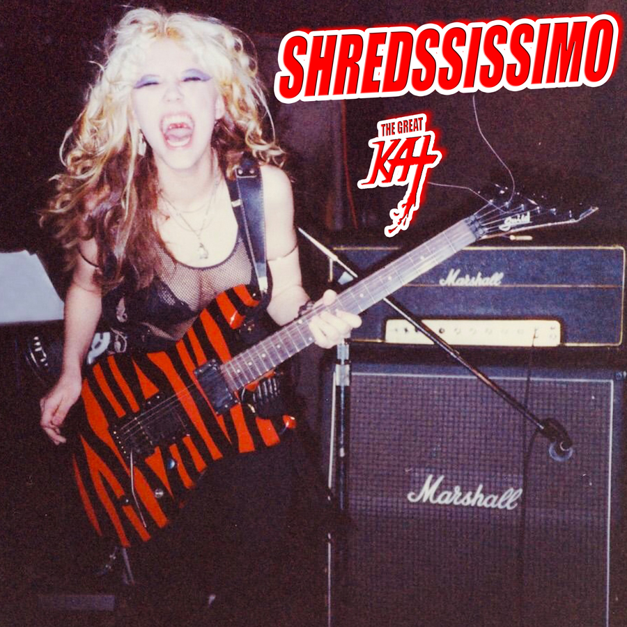 Shred Legend The Great Kat Shreds SHREDSSISSIMO - Prestissimo/Shred - on the new single with a BLAST of NON-STOP SHREDDING Guitar insanity, trademark brutal speed metal riffs, blistering NeoClassical Shred runs and lightning speed guitar solos!