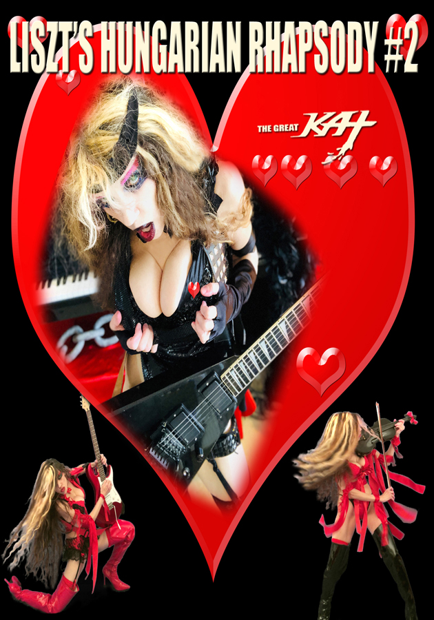 Female Classical/Metal shredder & Juilliard grad, The Great Kat (top 10 fastest shredders of all time) shreds both guitar and violin and leads her all-male stud band on Liszt's "Hungarian Rhapsody #2". Vlad the Impaler, a.k.a. Dracula - the evil 15th century Prince, joins The Great Kat in torturing her willing victims & Franz Liszt accompanies Kat on piano. Insane & outrageous. 