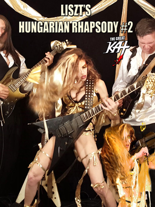 DRACULA & FEMALE SHREDDER, THE GREAT KAT JOIN FORCES to SHRED LISZT'S "HUNGARIAN RHAPSODY #2" on NEW MUSIC VIDEO on AMAZON!! WATCH at https://www.amazon.com/dp/B079PBMPY5 Female Classical/Metal shredder & Juilliard grad, The Great Kat ("Top 10 Fastest Shredders Of All Time") shreds both guitar and violin and leads her all-male stud band on Liszt's Hungarian Rhapsody #2. Vlad the Impaler, a.k.a. Dracula, the evil 15th century Prince, joins The Great Kat in torturing her willing victims and Franz Liszt accompanies Kat on piano. Insane and outrageous!