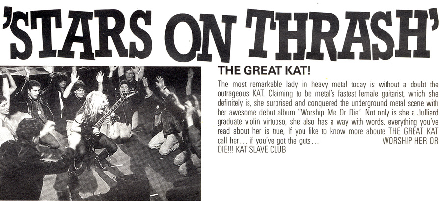 KAT "STARS ON THRASH" LP PHOTOS! "STARS ON THRASH" LP STARRING THE GREAT KAT'S "SATAN SAYS"!