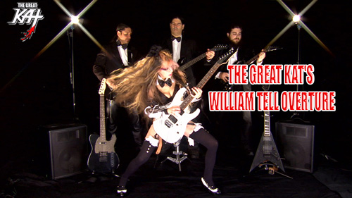 ROUGH EDGE'S REVIEW OF THE GREAT KAT'S NEW "WILLIAM TELL OVERTURE" MUSIC VIDEO! "The Great Kat, one of the fastest guitarists (if not the fastest) in the world, with her blistering version of the William Tell Overture. It's well worth the download just to watch her play, her fingers flying across the frets in a blur, every note clear and sharp. Maximum flash and speed. The Great Kat is an artist who continues to impress." - R. Scott Bolton, Rough Edge 