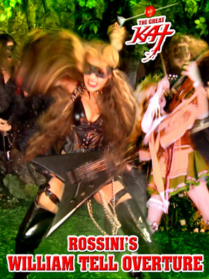 HI-YO SILVER!! WATCH FREE on AMAZON PRIME ROSSINI'S "WILLIAM TELL OVERTURE" - MUSIC VIDEO FROM THE GREAT KAT'S Upcoming DVD!  Free on Amazon Prime: https://www.amazon.com/Great-Kat-William-Tell-Overture/dp/B01MA3QE40/ "WILLIAM TELL OVERTURE" ("LONE RANGER" Theme Song) MUSIC VIDEO brings the Legend of William Tell to life, starring THE GREAT KAT, the LONE SHREDDER, performing VIRTUOSO SHRED Guitar AND Violin and conducting her HOT ALL-MALE BAND! WATCH FREE on AMAZON PRIME at https://www.amazon.com/Great-Kat-William-Tell-Overture/dp/B01MA3QE40/ 