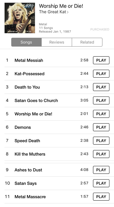 THE GREAT KAT "WORSHIP ME OR DIE!" CD NOW AVAILABLE for DIGITAL DOWNLOADS/STREAMING on iTUNES AND MORE!