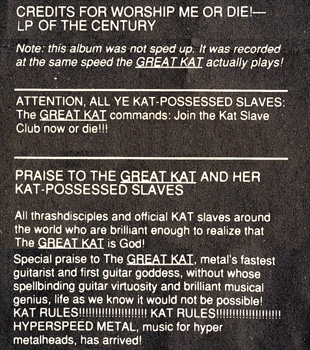 The Great Kat "WORSHIP ME OR DIE!" CD PHOTOS!