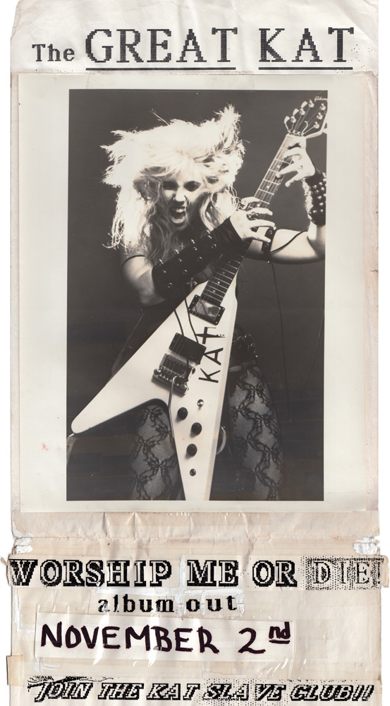 EXTREMELY RARE METAL HISTORY!!!! 8x10 PHOTO PRINT of FLYER HANDMADE by THE GREAT KAT HERSELF Announcing "THE GREAT KAT WORSHIP ME OR DIE! album out NOVEMBER 2nd JOIN THE KAT SLAVE CLUB!!"!
