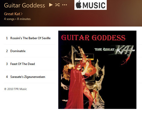 APPLE MUSIC is NOW STREAMING The Great Kat's "GUITAR GODDESS" CD!