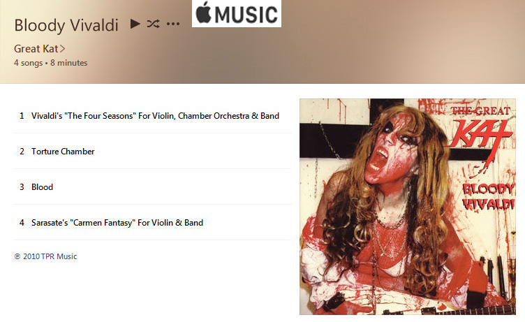 APPLE MUSIC is NOW STREAMING The Great Kat's "BLOODY VIVALDI" CD!