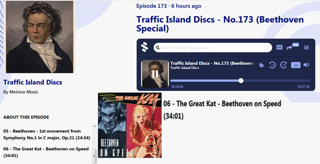 "Beethoven Special" on Traffic Island Discs - No.173 by Meirion Music Features The Great Kat's Legendary "BEETHOVEN ON SPEED" (starting at 34:01) (on Warner Music)