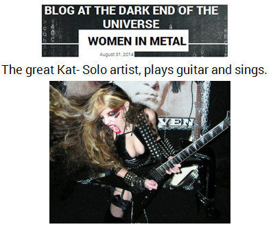 "BLOG AT THE DARK END OF THE UNIVERSE" FEATURES THE GREAT KAT in "WOMEN IN METAL"! "The Great Kat- Solo artist, plays guitar and sings."