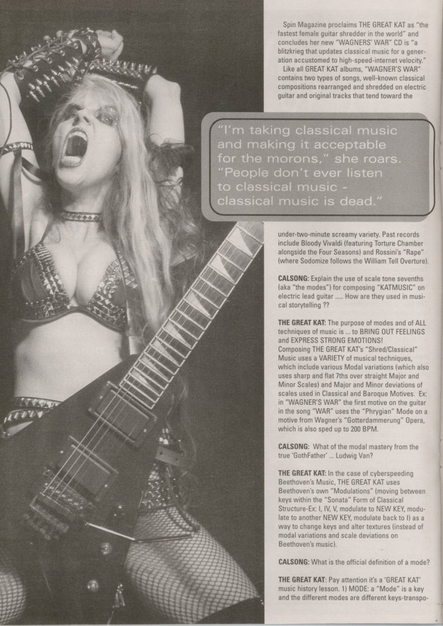 The Great Kat Cover Story "THE GREAT KAT DECOMPOSING WITH THE 'GOTHFATHERS'-CLASSICAL HORROR" in California Song Magazine