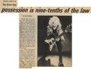 CLEVELAND SCENE MAGAZINE'S INTERVIEW WITH THE GREAT KAT "THE GREAT KAT: POSSESSION IS NINE-TENTHS OF THE LAW"!"Talking with the Great Kat is like trying to communicate with the possessed character in THE EXORCIST. The former Katherine Thomas, a graduate of the Juilliard School of Music, has made a name for herself by creating controversy wherever she can, whether it's within the grooves of her album WORSHIP ME OR DIE! or doing phone interviews with unsuspecting journalists from Cleveland. Kat doesn't talk. She screams." - Marc Holan, Cleveland Scene Magazine