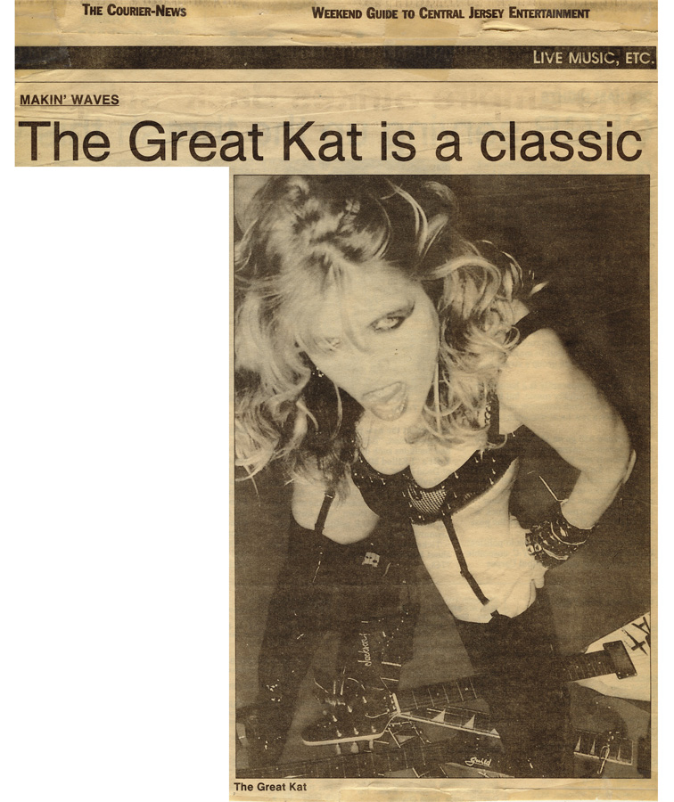 THE COURIER NEWS FEATURES THE GREAT KAT in "THE GREAT KAT IS A CLASSIC"! "The Great Kat. The N.Y.-based musician is determined to catapult her beloved Beethoven and Tchaikovsky into the 21st century via a speed metal take on classical dubbed 'cyberspeed'." -The Courier News