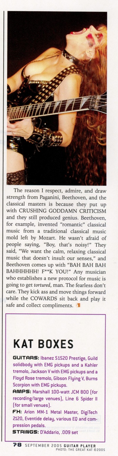 "SHE WHO MUST BE OBEYED" -The Great Kat Interview in Guitar Player Magazine by Michael Molenda