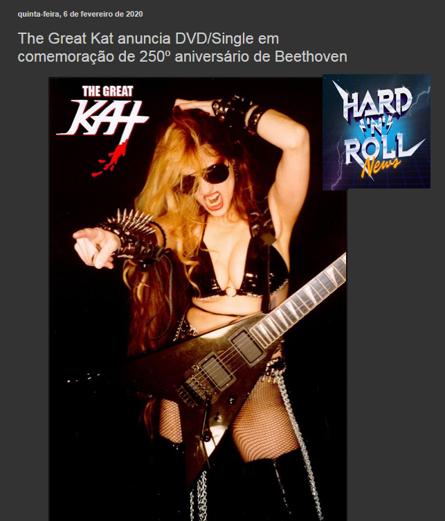 Hard N'Roll News FEATURES THE GREAT KAT'S NEW BEETHOVEN'S VIOLIN CONCERTO DVD SINGLE!