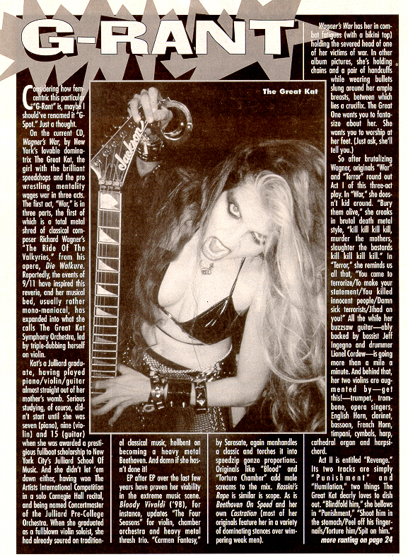 "METAL MANIACS" Article on THE GREAT KAT!! DEC. 2002 ISSUE OUT NOW!!