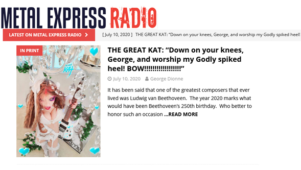 THE GREAT KAT INTERVIEW with George Dionne on Metal Express Radio!