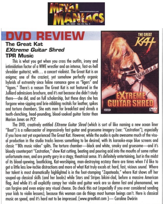 "Extreme Guitar Shred" DVD Review in Metal Maniacs Magazine - By Caroline Dworin, Metal Maniacs Magazine