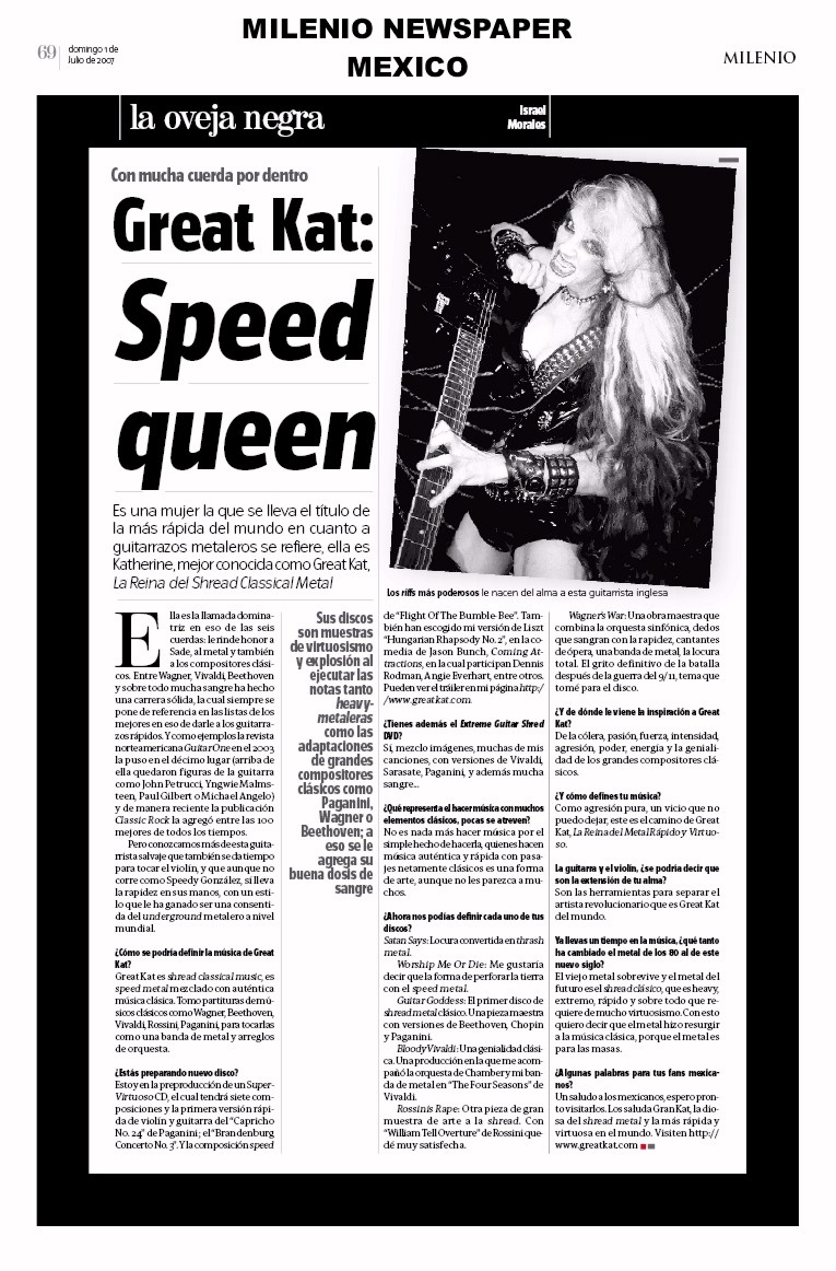 "The Great Kat Speed Queen" By Israel Morales, Milenio Cultura (Mexico)