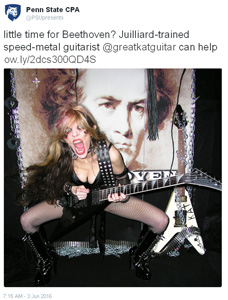PENN STATE CENTER for the PERFORMING ARTS @PSUpresents declares: "Little time for Beethoven? Juilliard-trained speed-metal guitarist @greatkatguitar can help ow.ly/2dcs300QD4S "
