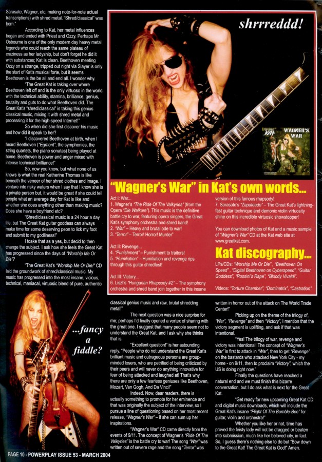 The Great Kat Interview in Powerplay Magazine