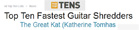 "THE TOP TENS" Names THE GREAT KAT "TOP TEN FASTEST GUITAR SHREDDERS"