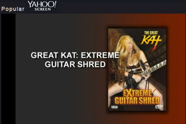 YAHOO! SCREEN Features The Great Kat's "EXTREME GUITAR SHRED" DVD Trailer starring The Great Kat's Guitar AND Violin Virtuosity on Sarasate's "ZAPATEADO"!