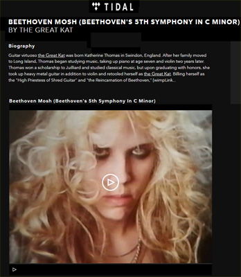 TIDAL PREMIERES THE LEGENDARY "BEETHOVEN MOSH" (Beethoven's 5th Symphony In C Minor) MUSIC VIDEO by THE GREAT KAT! WATCH on TIDAL at https://tidal.com/video/87809829 