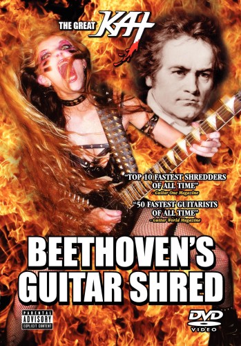 INDEPENDENT MEDIA CENTER'S REVIEW OF THE GREAT KAT'S "BEETHOVEN SHREDS" CD & "BEETHOVEN'S GUITAR SHRED" DVD! "Beethoven's Guitar Shred from The Great Kat - revolutionary! With an insane speed Katherine Thomas shreds the strings of her electric guitar. From bloodthirsty videos on Beethoven's Guitar Shred DVD, rises The Great Kat's glorification of violence to an art form. Wildly revolutionary Classical guitar shreds. Thumbs up!" - Christopher Doemges, Independent Media Center (Germany)