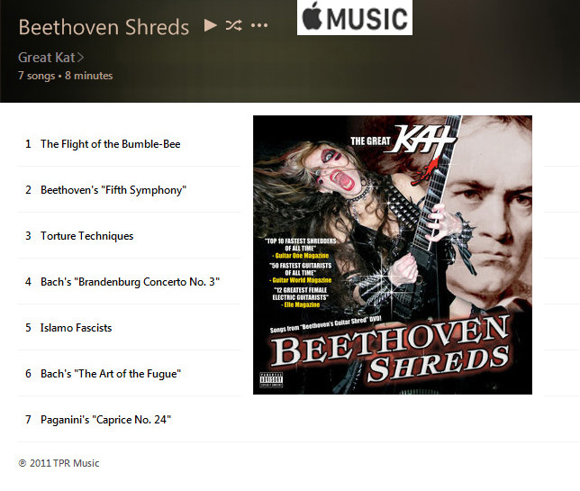 APPLE MUSIC is NOW STREAMING The Great Kat's "BEETHOVEN SHREDS" CD!