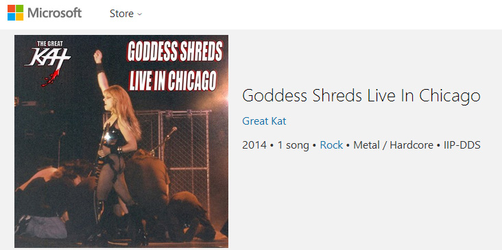 NEW on the MICROSOFT STORE: The Great Kat's "GODDESS SHREDS LIVE IN CHICAGO" Single! DOWNLOAD NOW for Android, Windows & Windows Phone: https://www.microsoft.com/en-au/store/music/track/the-great-kat/goddess-shreds-live-in-chicago/goddess-shreds-live-in-chicago/8d6kgwzxqpwl  