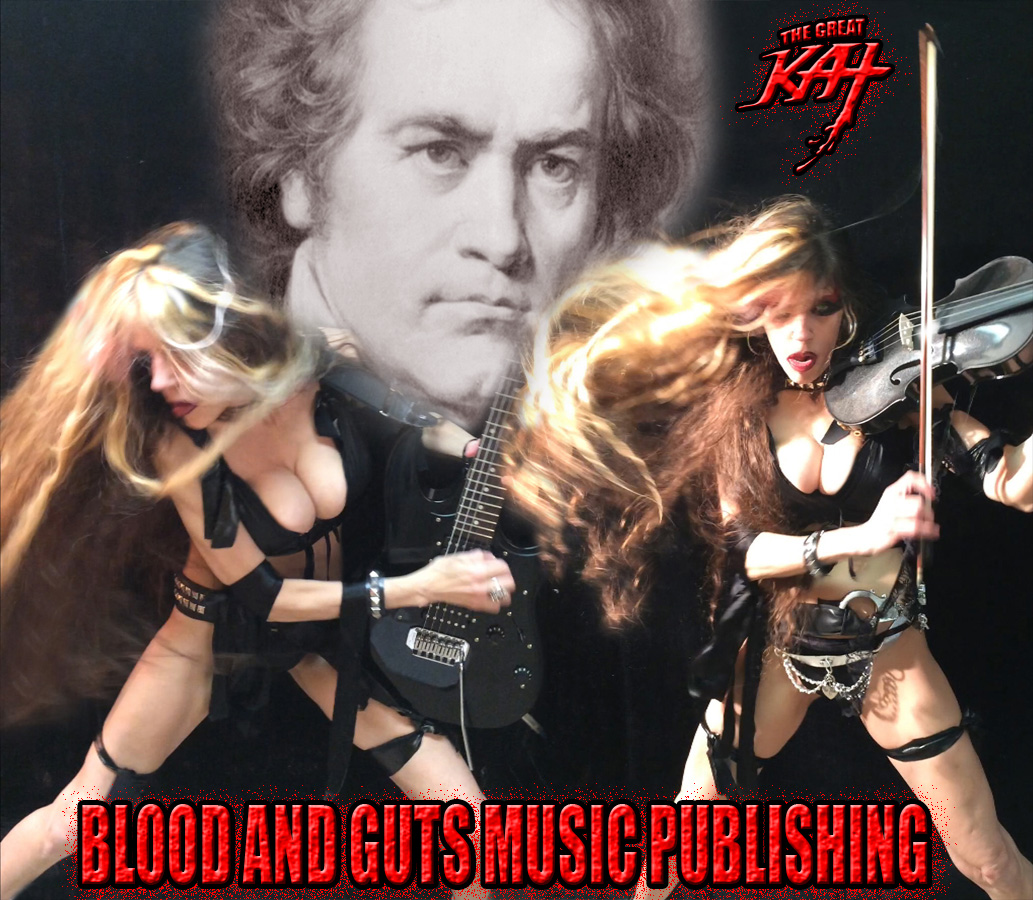 Blood And Guts Music Publishing Company (on ASCAP) is now making The Great Kat's ShredClassical Music Catalog available for licensing to Music Supervisors for TV Shows, Films, Commercials and more. The Catalog features high-speed Shred Guitar/Classical Violin versions of famous masterpieces from Beethoven, Bach, Vivaldi, Paganini, Rossini, Sarasate, Liszt, Wagner and more. Recently, The Great Kat's Vivaldi's "The Four Seasons" publishing and recording was licensed for use in the blockbuster "Call Of Duty: Ghosts" Tesco TV Commercial.