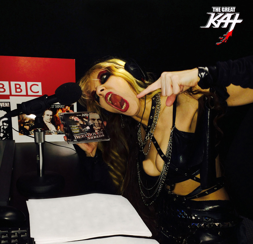 THE GREAT KAT SHREDS BBC RADIO'S NY STUDIO (Oct. 27, 2014) with RAINER HERSCH IN LONDON! STAY TUNED for THE GREAT KAT INTERVIEW ON BBC RADIO'S "FAST AND FURIOSO" SHOW!