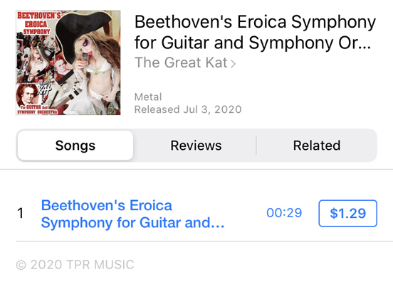 NEW RINGTONE for iPHONE: Beethoven's Eroica Symphony For Guitar And Symphony Orchestra by THE GREAT KAT! For your iPhone! On your iPHONE, Go to the iTUNES STORE & Search for "THE GREAT KAT" & go to RINGTONES!