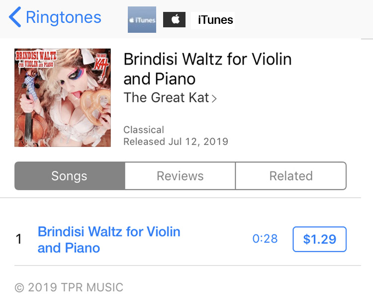 RINGTONE! THE GREAT KAT'S BRINDISI WALTZ FOR VIOLIN AND PIANO (The Drinking Song) HOT SHRED LICKS! Recording & Music Video