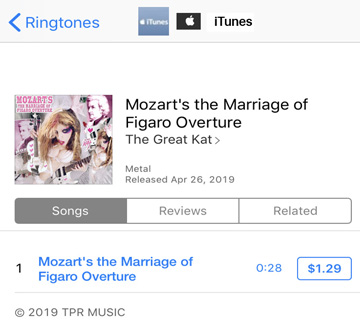 RINGTONE for your iPHONE: MOZART'S "THE MARRIAGE OF FIGARO OVERTURE" Ringtone by The Great Kat on the iTunes Store (go to the iTUNES Store on your iPHONE & Search for "THE GREAT KAT" & go to "RINGTONES")!